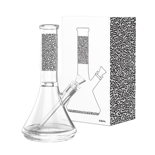 Keith Haring Glass Water Pipe - Black & White
