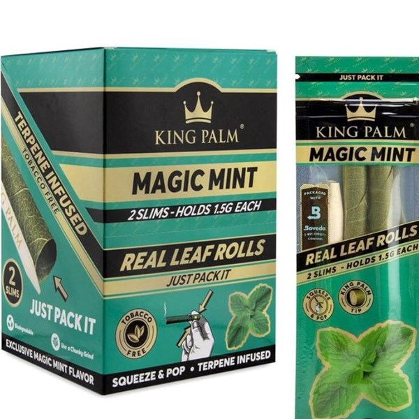 King Palm Rolls Natural Leaf SLIM Rolls Magic Mint (2 Pack)