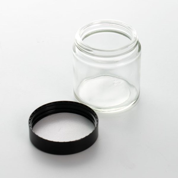 Clear Glass Container with Black Lid