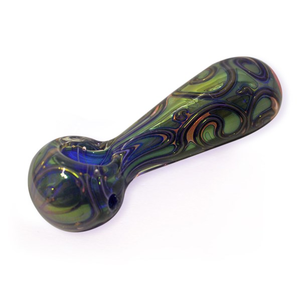 Pipes - Custom Made Glass Pipe - Swirl Green Blue