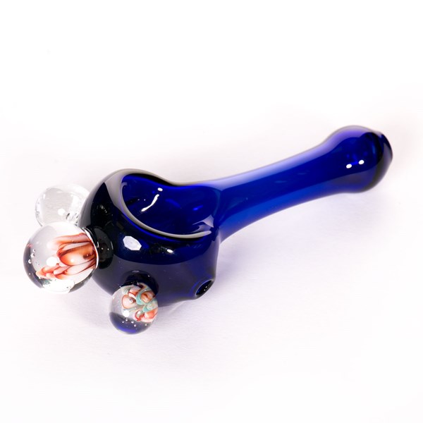 Amsterdam Glassworx Blue Glass Spoon w/ Bubbles Pipe