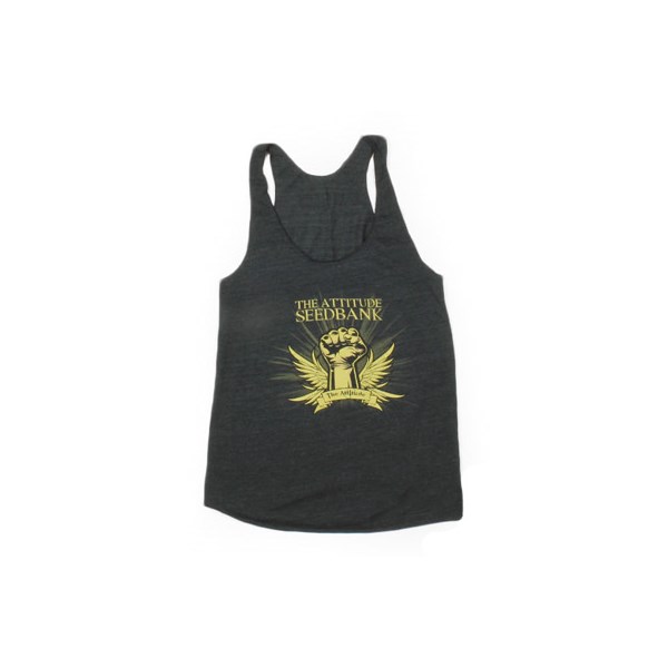 The Attitude Seedbank Ladies Vest Logo Charcoal - Gold Fist Logo