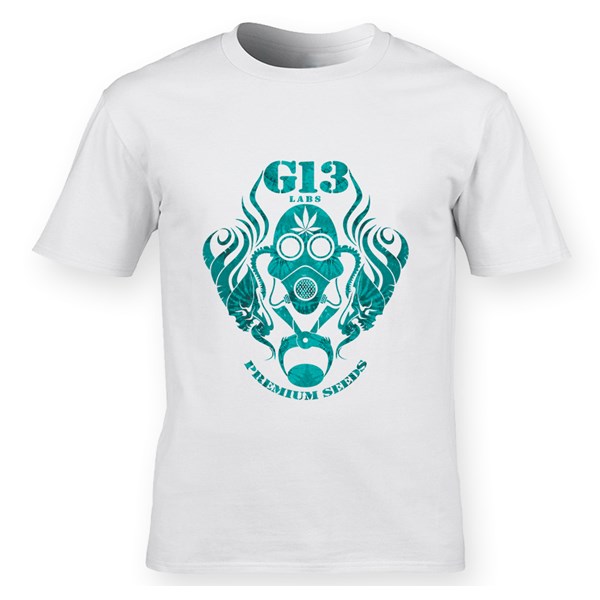 G13 Labs T-shirt White - Tie-Dye Teal Gas Mask Logo
