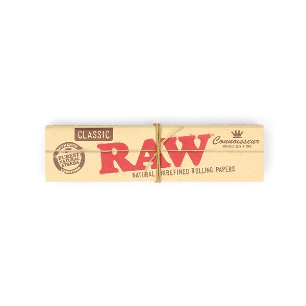RAW Rolling Papers Classic Connoisseur King Size Slim Papers with Tips 