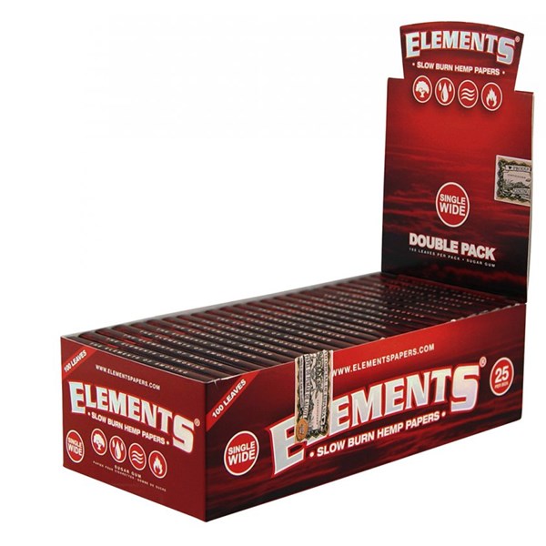 Elements Single Wide Red Hemp Rolling Papers - Double Pack