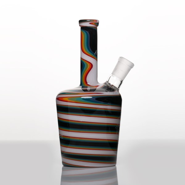 iDab Glass Medium Bottle Rig (14mm Female Joint) - Black White Rainbow