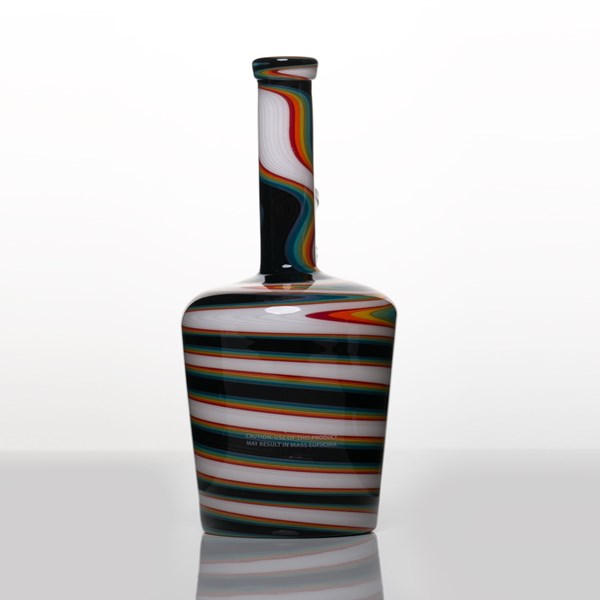 iDab Glass Medium Bottle Rig (14mm Female Joint) - Black White Rainbow