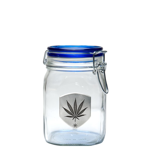 420Science Latch Top Stash Jar - Pewter Marijuana Leaf Medallion