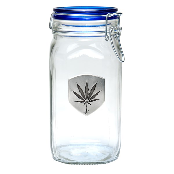 420Science Latch Top Stash Jar - Pewter Marijuana Leaf Medallion