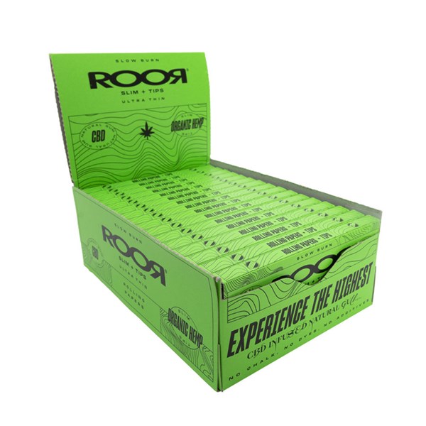 Roor Papers Rolling Papers & Tips - CBD Gum Organic Hemp Ultra Thin Slim Papers & Tips (Green)
