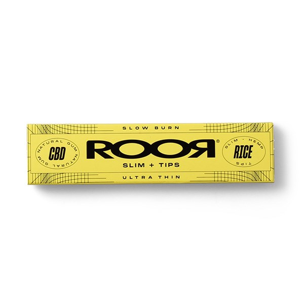 Roor Papers Rolling Papers & Tips - CBD Gum Organic Rice & Hemp Ultra Thin Slim Papers & Tips (Yellow)